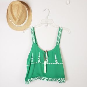 NWT Love Green & White Tribal Ebroidered Crop Top